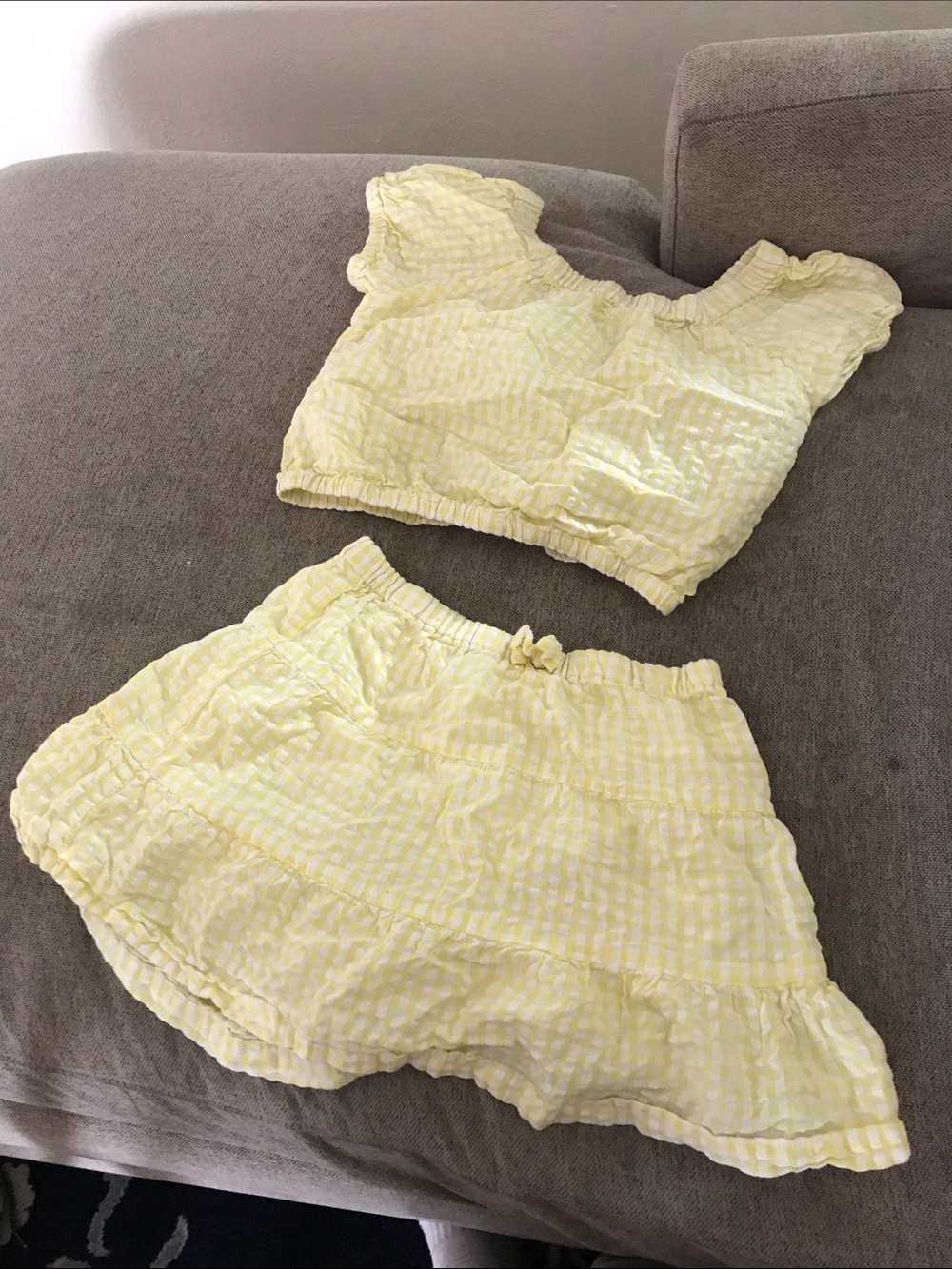 Yellow Gingham Off-Shoulder Crop Top